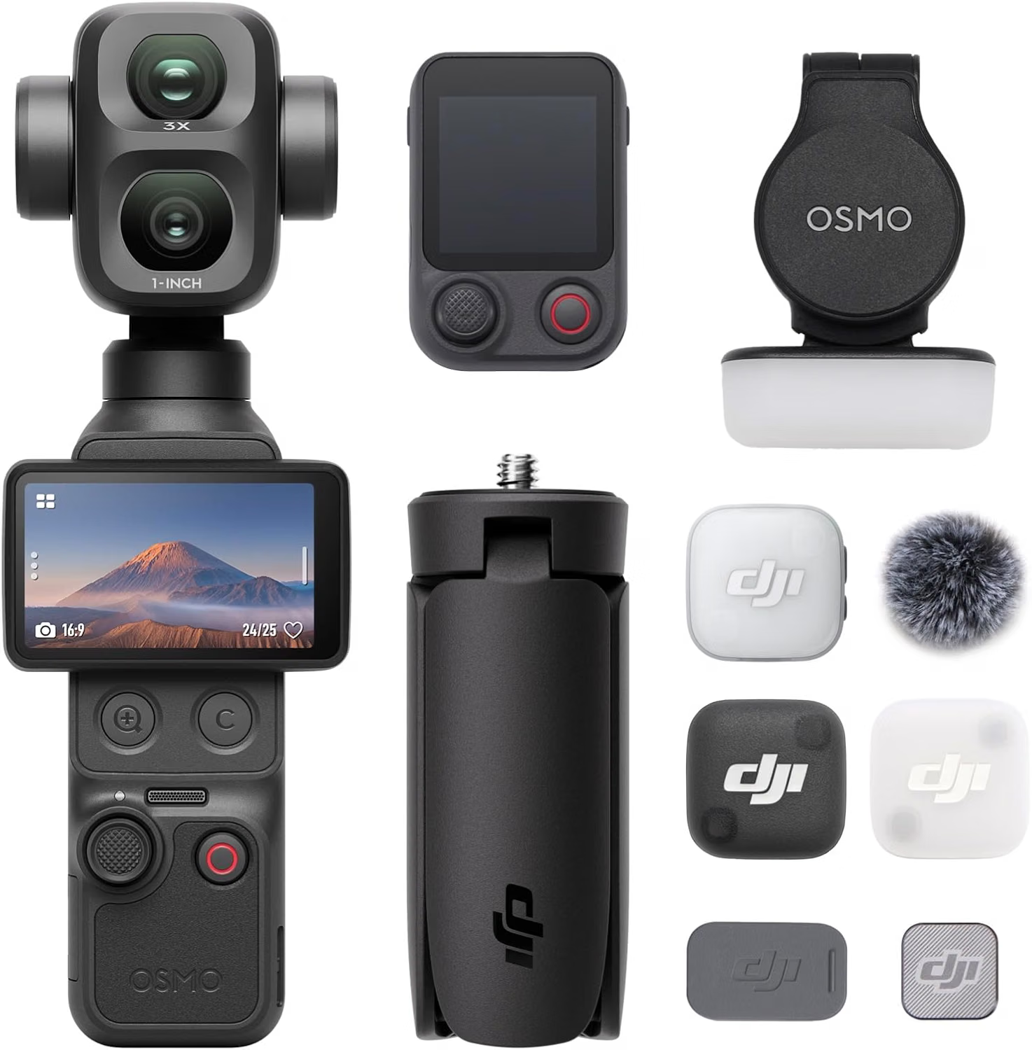 DJI Osmo Pocket 4P: Zwei Objektive für Reisevideos und Porträts 2 DJI Osmo Pocket 4P Vlog Combo mit Kamera und Zubehör